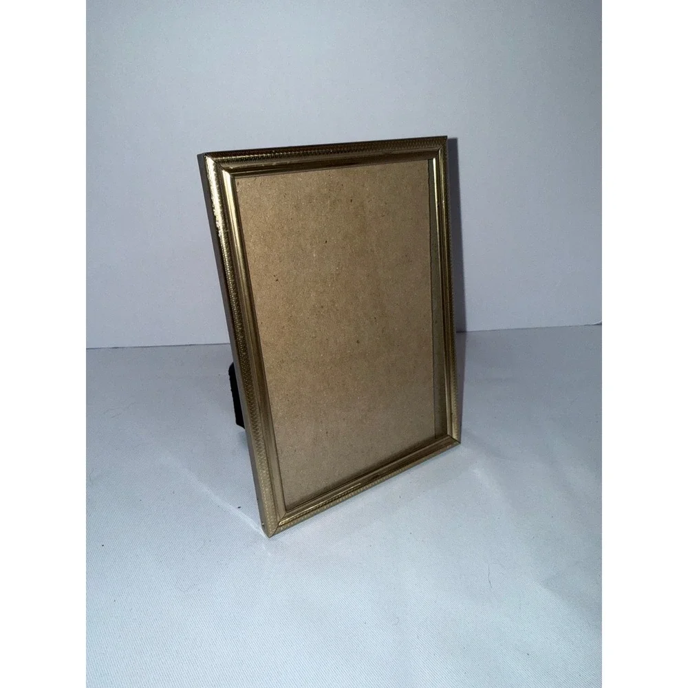 Intercraft Gold Tone Metal Beaded 5x7 Picture Frame Tabletop Wall Mount Vintage